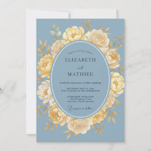 Dusty Blue Yellow Floral Wedding Invitation
