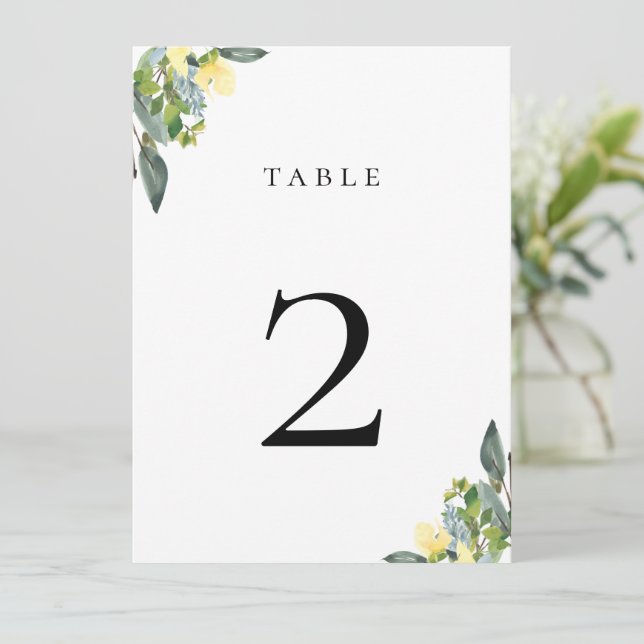 Dusty Blue Yellow Table Number Card (Standing Front)