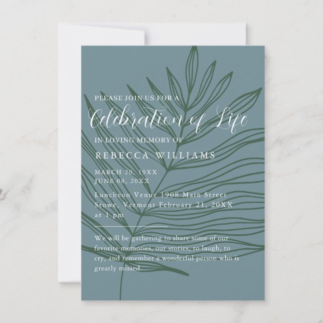 Dusty Blueish Minimal Celebration of Life Invitation (Front)