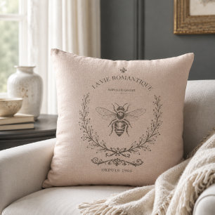 Dusty Blush Bee Engraving French Country Rustic Cushion