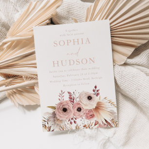 Dusty Blush Boho Floral Pampas Wedding Invitation