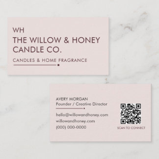 Dusty Blush Burgundy Minimal QR Brand Identity Business Card