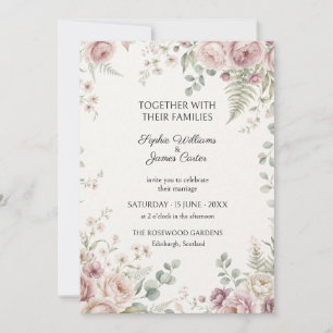 Dusty Blush Eucalyptus Rose Wedding Invitation