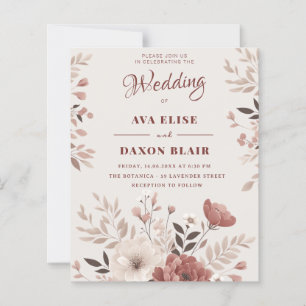 Dusty Blush Floral Budget Wedding Invitation