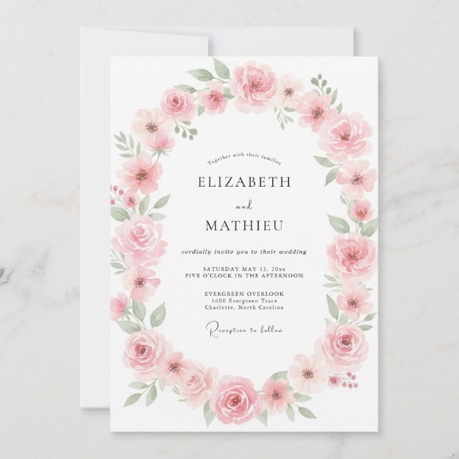 Dusty Blush Foliage Eucalyptus Wedding Invitation (Front)