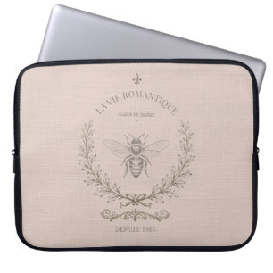 Dusty Blush Honey Bee Vintage French Country Laptop Sleeve