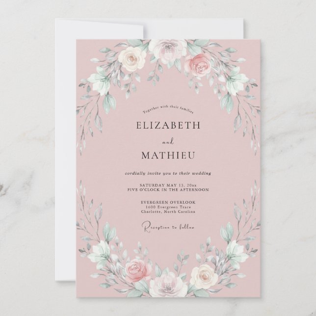 Dusty Blush Peony Wedding Invitation (Front)