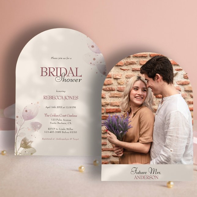 Dusty Blush Pink Floral Arch Photo Bridal Shower Invitation (Creator Uploaded)
