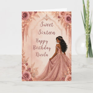 Dusty Blush Pink Floral Sweet Sixteen Party Card