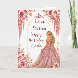 Dusty Blush Pink Floral Sweet Sixteen Party Card