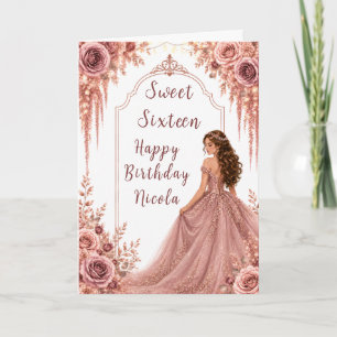 Dusty Blush Pink Floral Sweet Sixteen Party Card