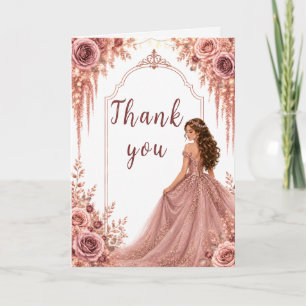 Dusty Blush Pink Floral Sweet Sixteen Party Thank You Card