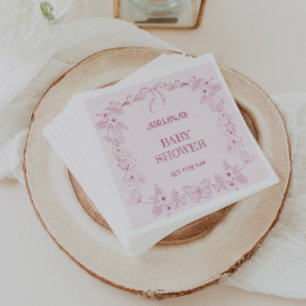 Dusty Blush Pink Girl Baby Shower Toile Floral Napkin