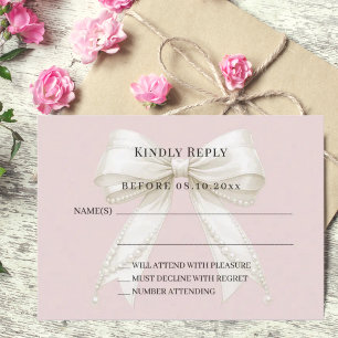 Dusty blush pink ivory bow response RSVP Card
