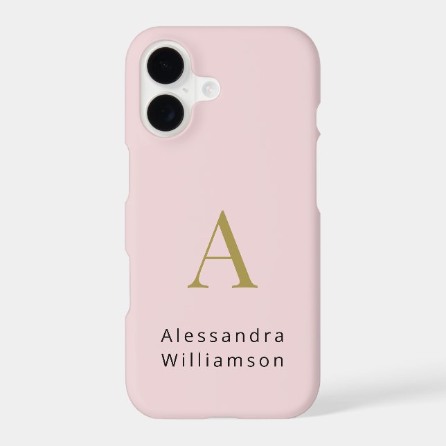 Dusty Blush Pink Minimalist Monogram Gold Black  (Back)