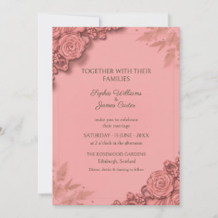 Dusty Blush Pink Rose Floral Wedding Invitation