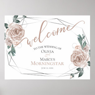 Dusty Blush Pink Rustic Floral Calligraphy Welcome Poster