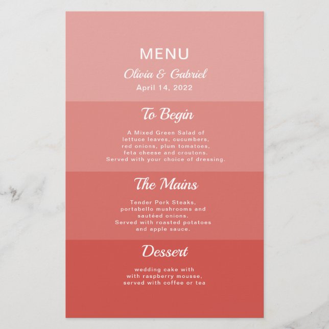 Dusty blush pink Stylish Elegant wedding menu (Front)