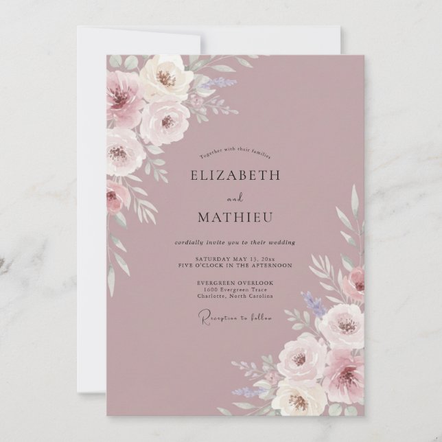 Dusty Blush Ranunculus Eucalyptus Wedding Invitation (Front)