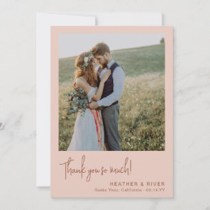 Dusty Blush Romantic Personalised Photo Wedding Thank You Card