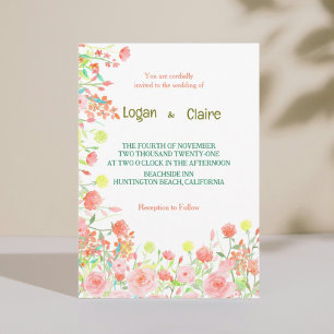 Dusty blush rose boho floral Wedding Invitation
