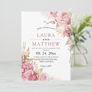 Dusty Blush Rose Floral Wedding Invitation