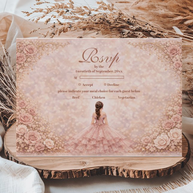 Dusty Blush Rose Garden Quinceañera RSVP Card (Creator Uploaded)