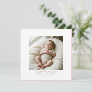 Dusty Blush Square Newborn Photo Birth Stats Announcement