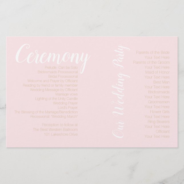 Dusty Blush Wedding Photo Ceremony Program (Front)