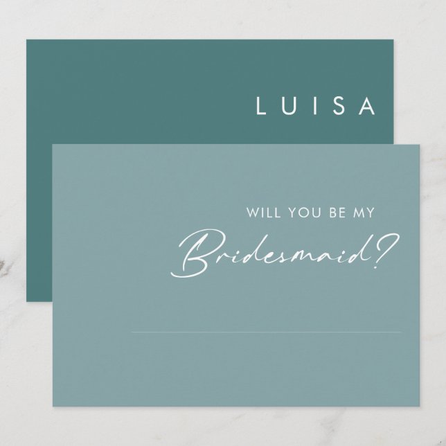 Dusty Boho Blue and Green Bridesmaid Proposal Card (Front/Back)