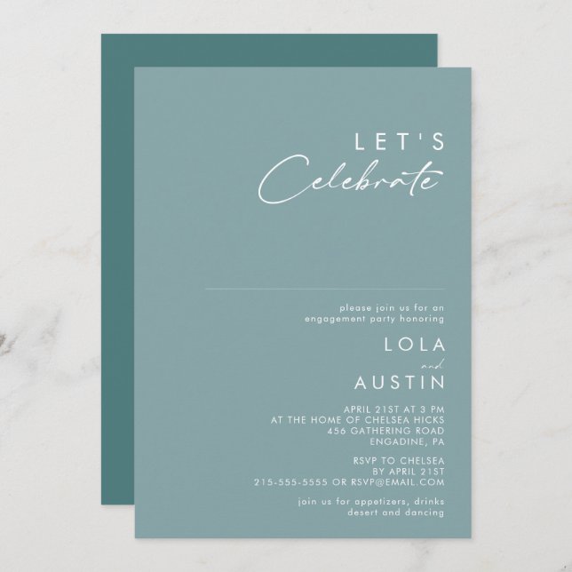 Dusty Boho | Blue and Green Let's Celebrate Invitation (Front/Back)
