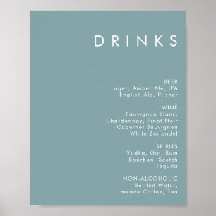 Dusty Boho Blue Wedding Drinks Menu Sign