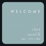 Dusty Boho | Blue Wedding Welcome Square Sticker<br><div class="desc">This Dusty Boho | Blue wedding welcome square sticker is perfect for your colourful rustic boho wedding. Its simple, unique modern design accompanied by a contemporary minimalist script and dusty blue colour palette gives this product a classic chic bohemian feel. Keep it as is, or choose to personalise it with...</div>