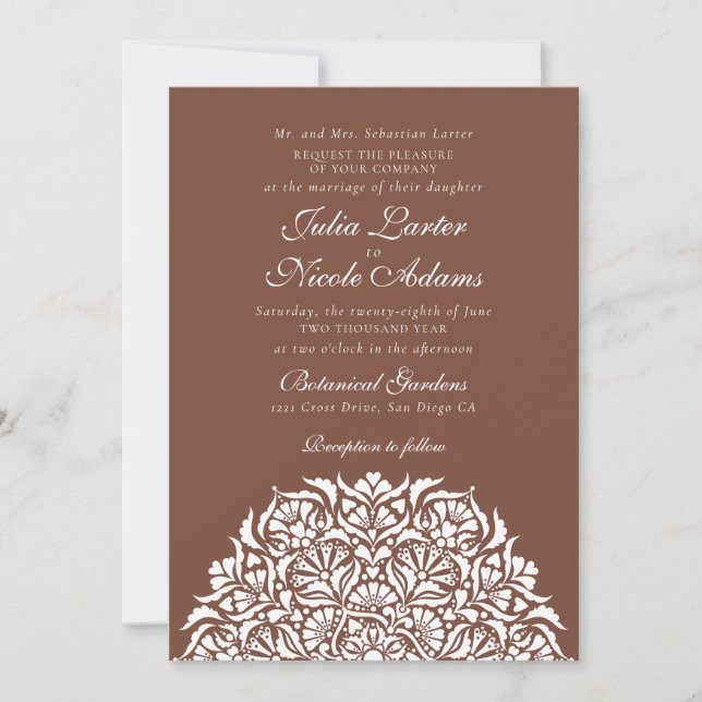 Dusty Boho Brown Whimsical Floral Mandala Wedding Invitation (Front)