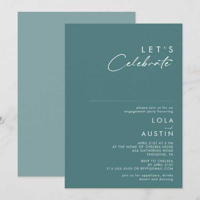 Dusty Boho | Green and Blue Let's Celebrate Invitation (Front/Back)
