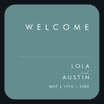 Dusty Boho | Green Wedding Welcome Square Sticker<br><div class="desc">This Dusty Boho | Green wedding welcome square sticker is perfect for your colourful rustic boho wedding. Its simple, unique modern design accompanied by a contemporary minimalist script and teal green colour palette gives this product a classic chic bohemian feel. Keep it as is, or choose to personalise it with...</div>