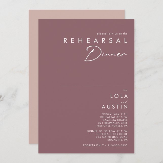 Dusty Boho | Purple and Rose Rehearsal Dinner Invitation (Front/Back)