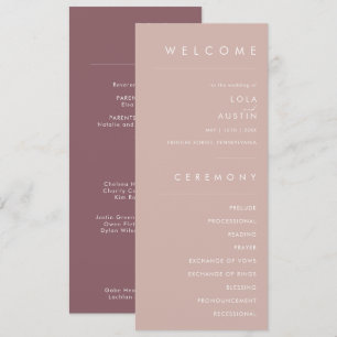 Dusty Boho Rose and Purple Gold Wedding Program Programme