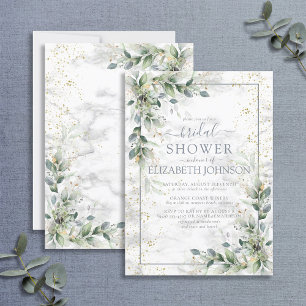 Dusty Botanical Greenery Gold Marble Bridal Shower Invitation