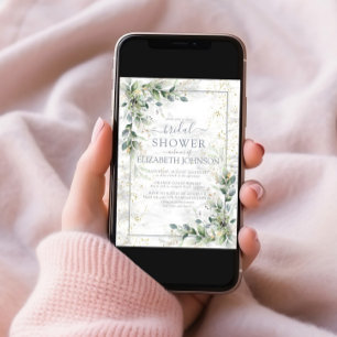 Dusty Botanical Greenery Gold Marble Bridal Shower Invitation