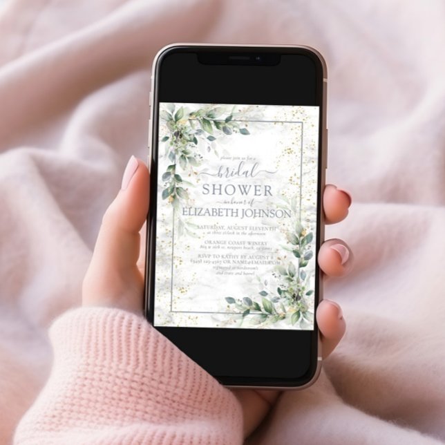 Dusty Botanical Greenery Gold Marble Bridal Shower Invitation (Creator Uploaded)