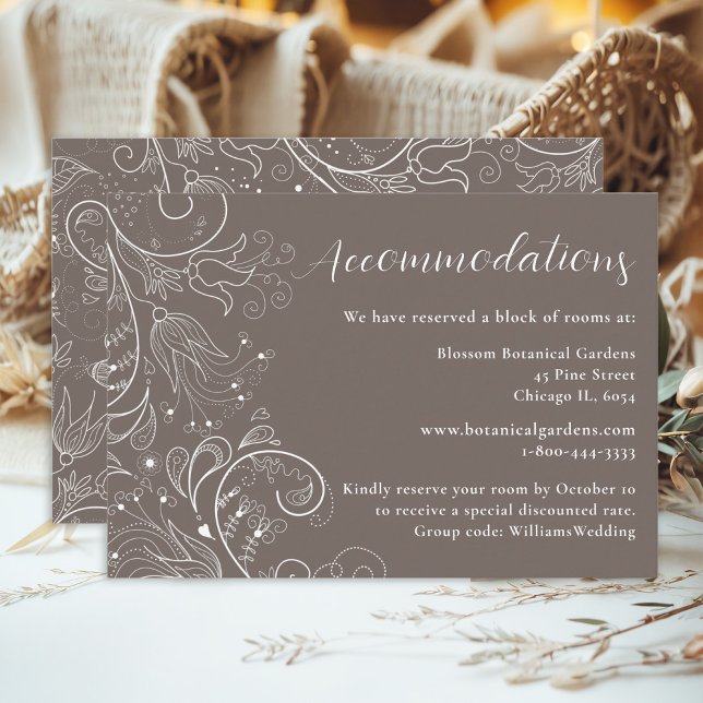 Dusty Brown Elegant Floral Wedding Accommodations Enclosure Card (Creator Uploaded)