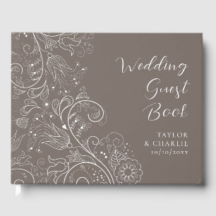 Dusty Brown Elegant Floral Wedding Guest Book