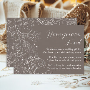 Dusty Brown Elegant Floral Wedding Honeymoon Fund Enclosure Card