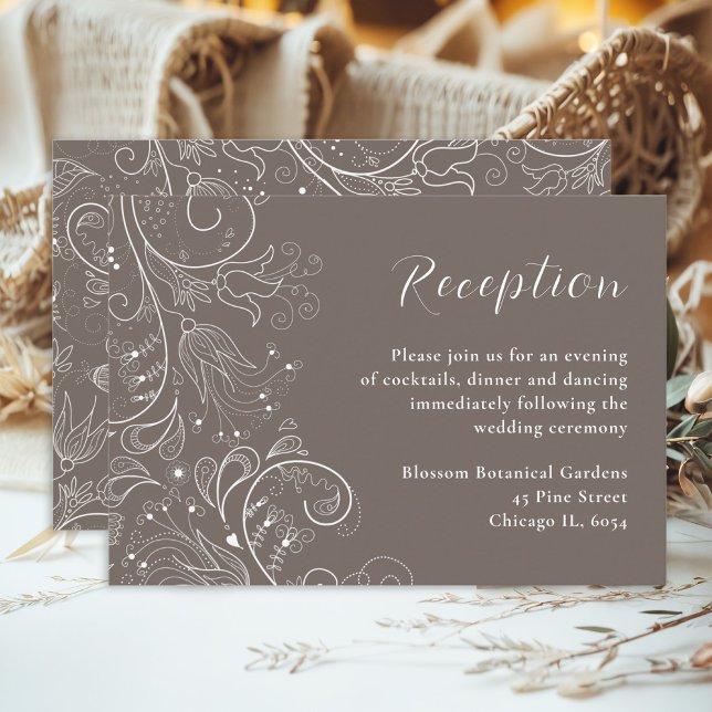 Dusty Brown Elegant Floral Wedding Reception Enclosure Card (Creator Uploaded)