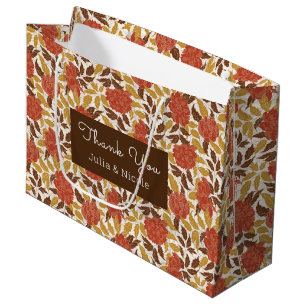 Dusty Brunt Orange Peony Flowers Fall Wedding Large Gift Bag