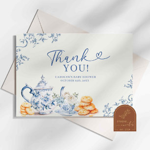 Dusty Bue Chinoiserie Baby Shower Tea Party Thank You Card
