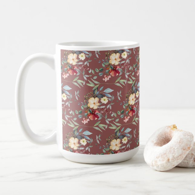 Dusty Burgundy Floral Mother's Day Coffee Mug (With Donut)