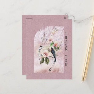 Dusty Burgundy Magnolia Blossoms Wedding Thank You Postcard