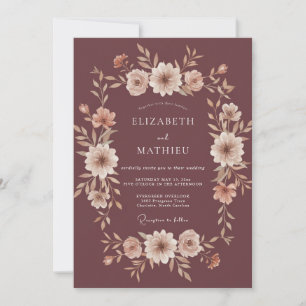 Dusty Burgundy Peony Wedding Invitation